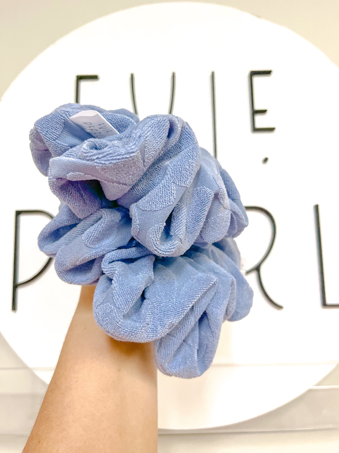 Blue Daisy Flocked Oversized Scrunchy