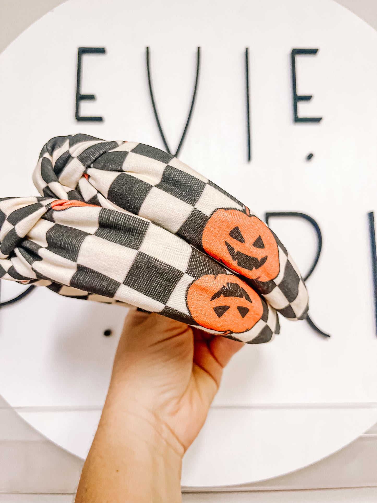 Checkered| Jack-O-Lantern Knotted Headband for Girls & Women