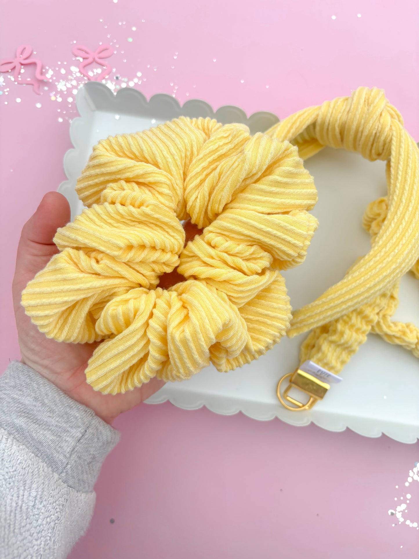 Butter Yellow Ribbed Teacher Gift Set- Lanyard| Knotted Headband| Scrunchie
