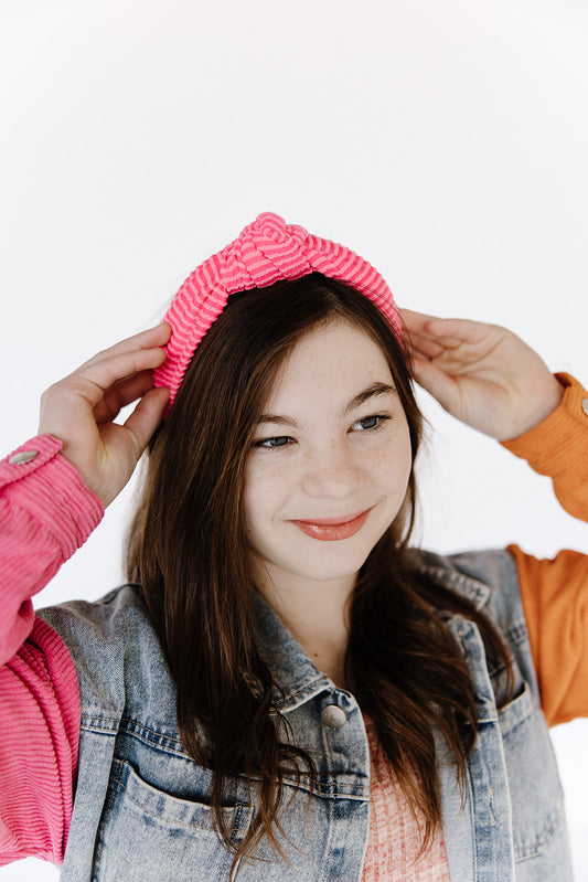 Hot Pink Ribbed Knotted Headband for Girls & Women