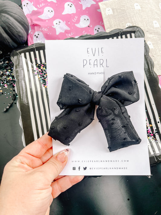 Medium Black Sheer Swiss Dot Hair Bow
