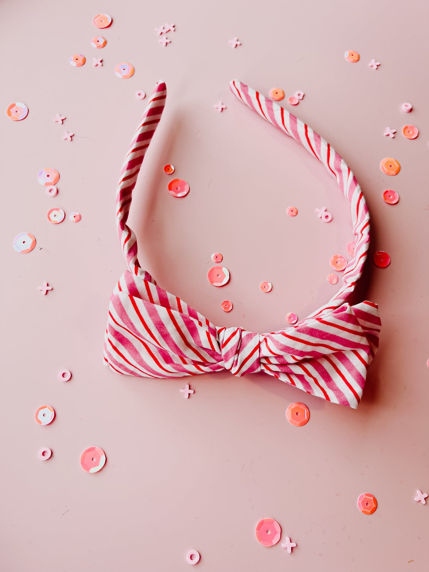 Pink Red Stripe Bow Headband