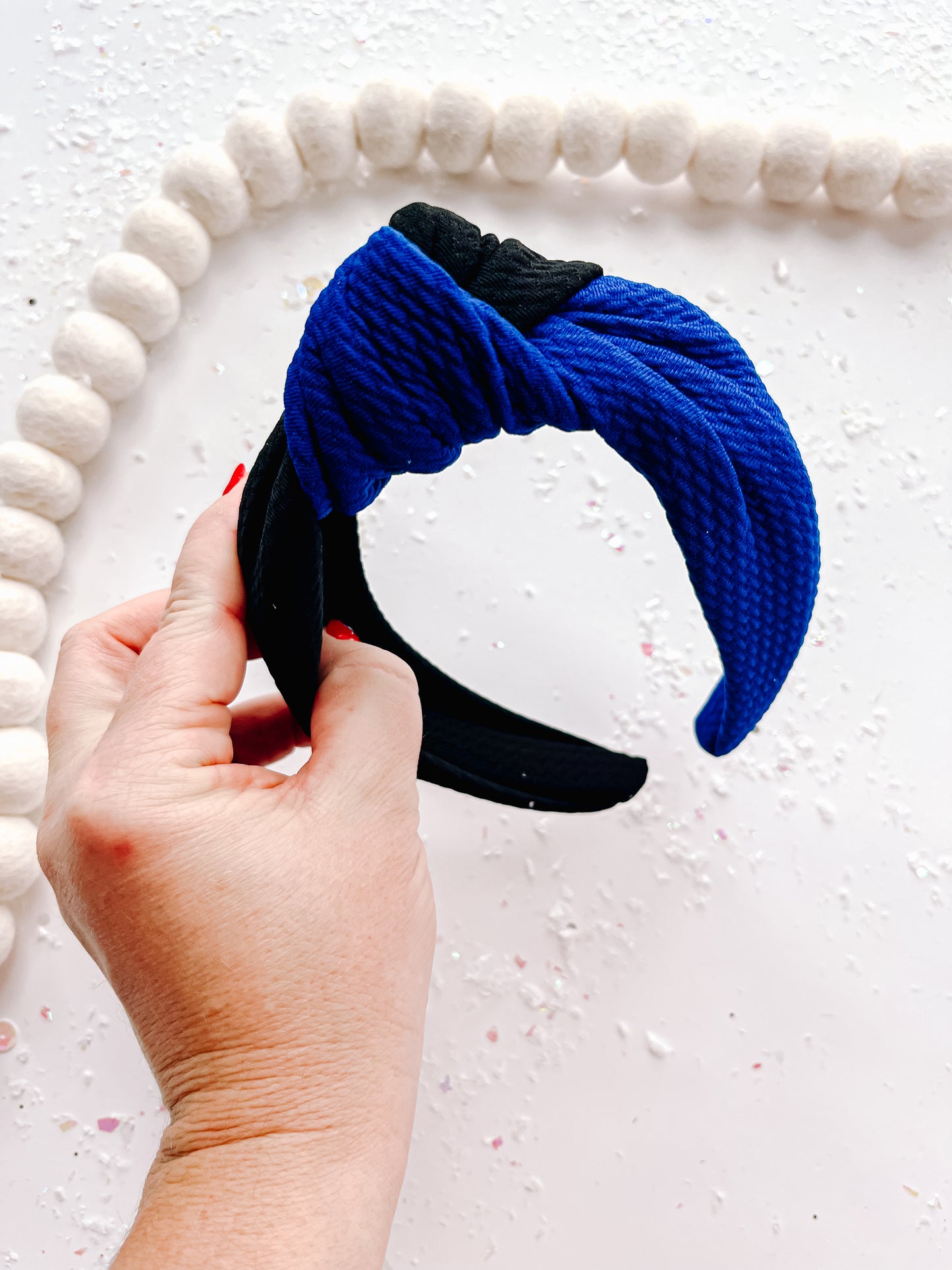 Blue & Black Colorblock Knotted Headband for Girls & Women