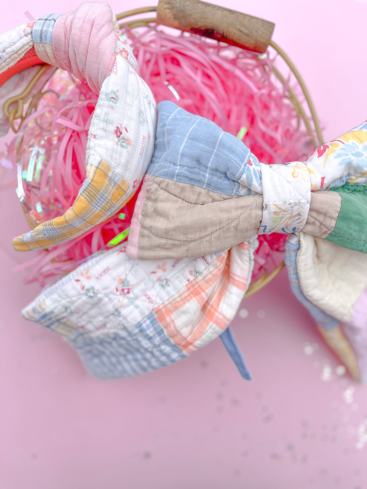 Spring Heirloom Quilted XL Easter Basket Tag Bow