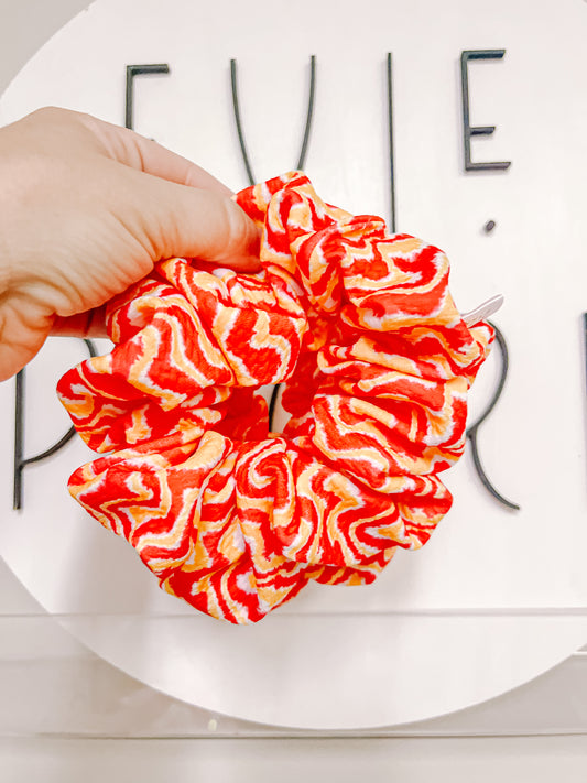 Red Gold White ZigZag KC Print Oversized Scrunchy