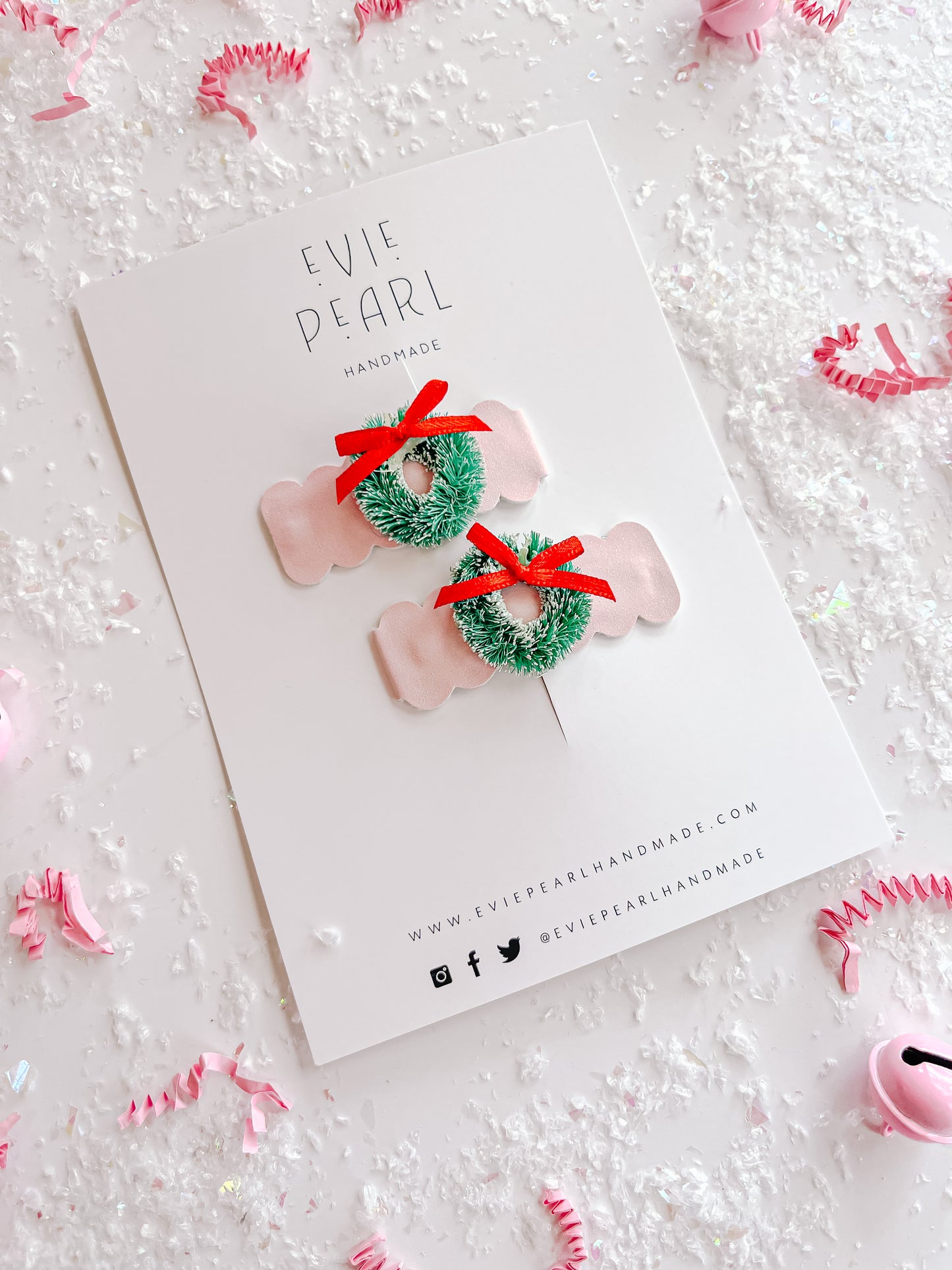 Pink Wreath Snap Clip Pigtail Set