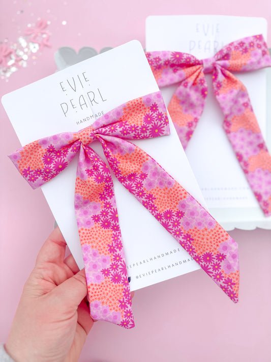 Pink & Orange Daisy Longtailed Bow