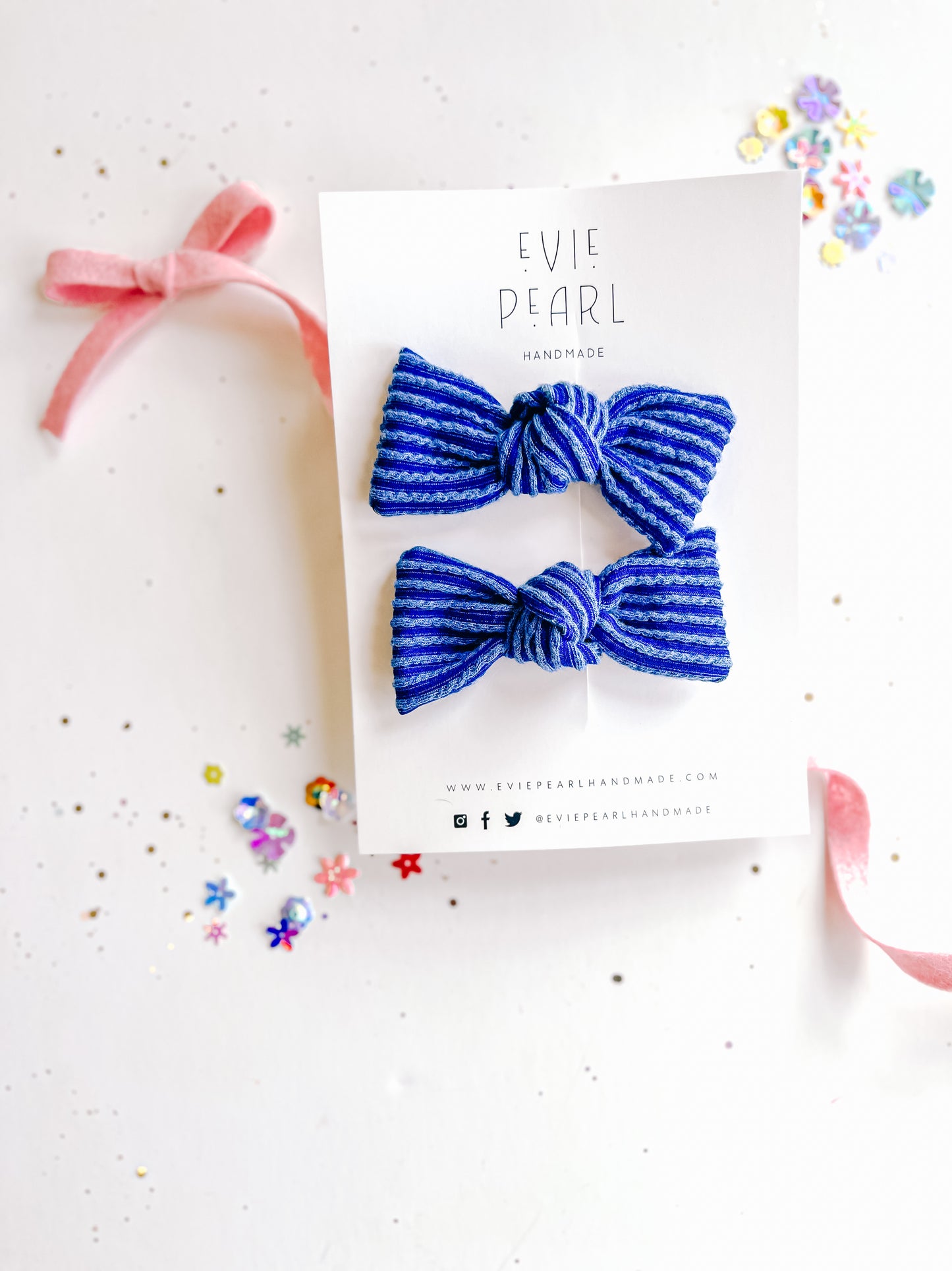 Blue Ribbed Knot Bow Pigtail Set