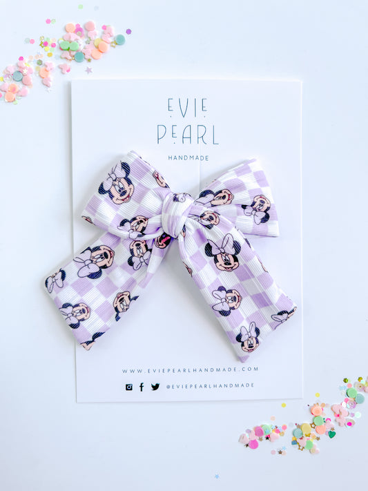 Lilac Checkered Mouse Large Pinwheel Bow