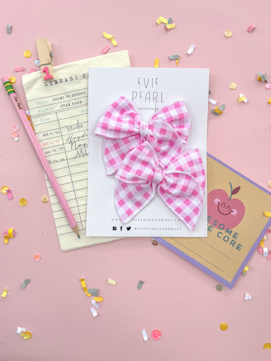 Personalized Initial Pink Plaid Small Pigtail Bows