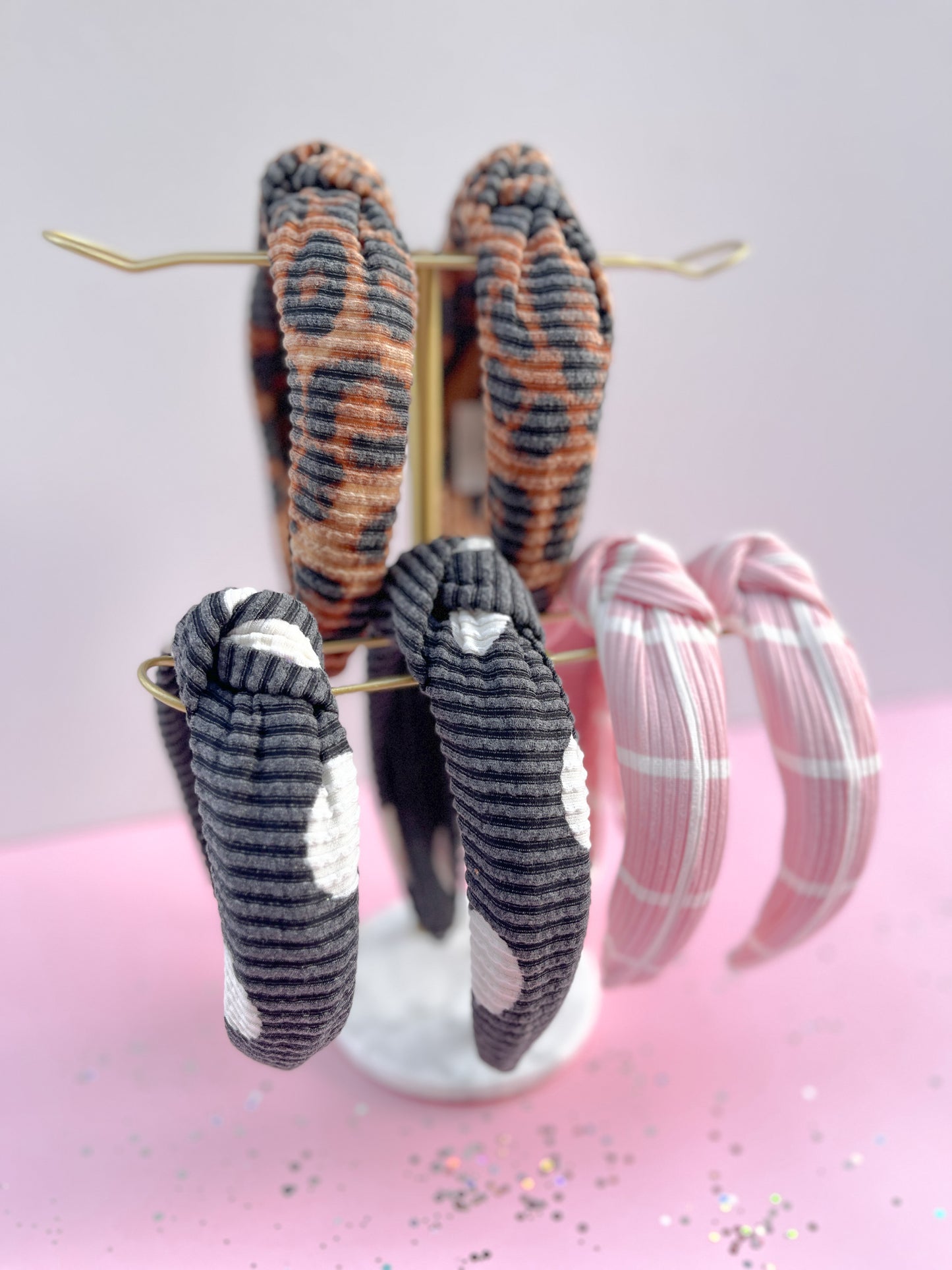 Black Dot Ribbed Knotted Headband