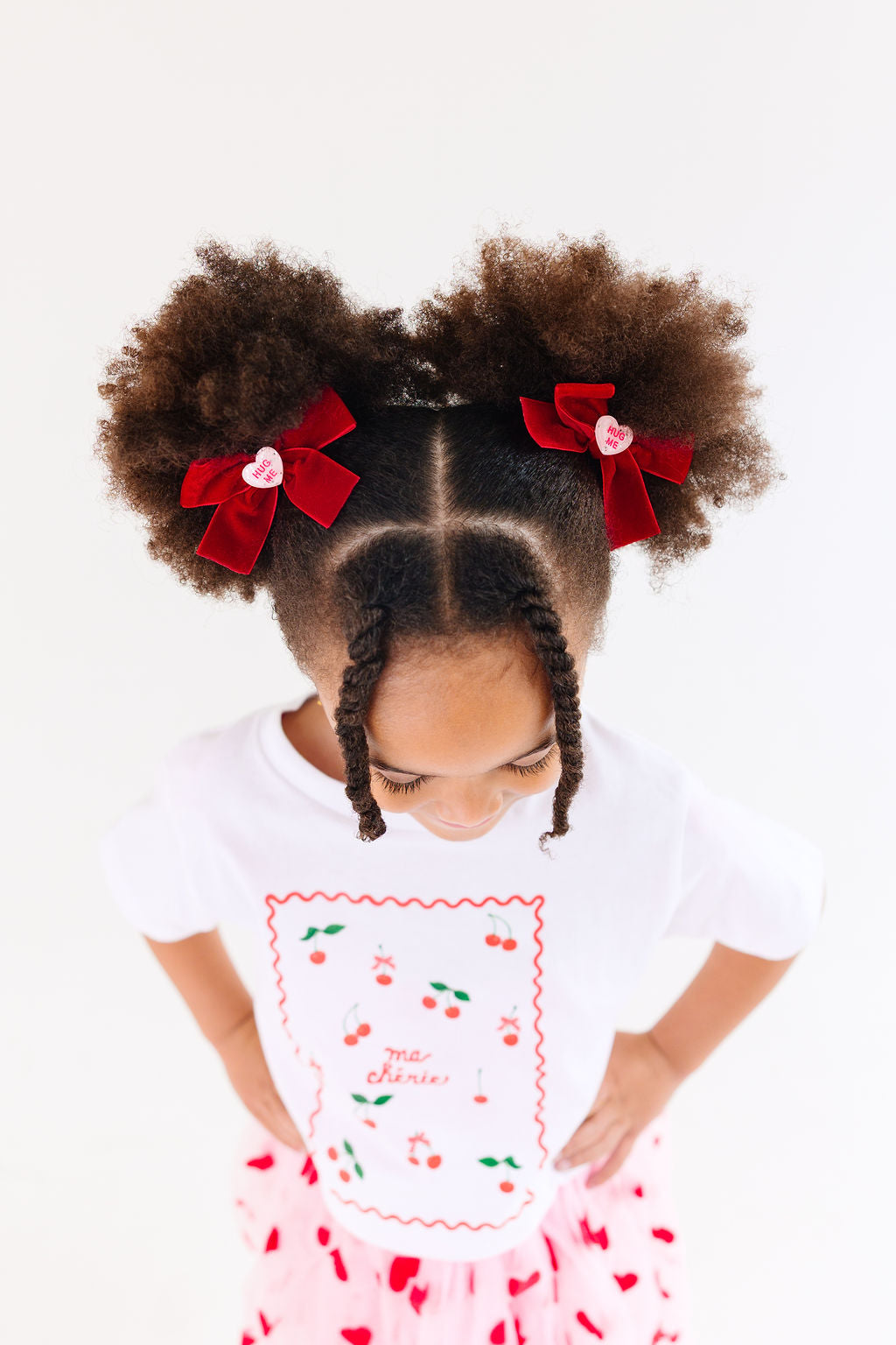 Red Velvet Pigtail Set with Hug Me Pink Charms