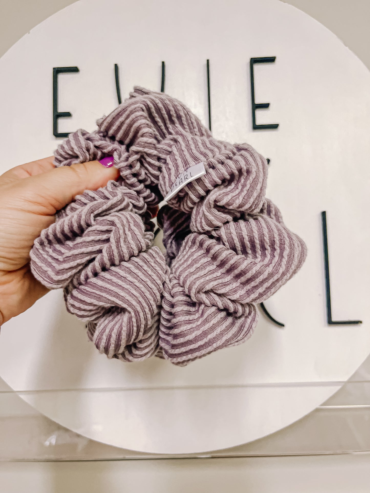 Gray Plum Ribbed Oversized Scrunchy