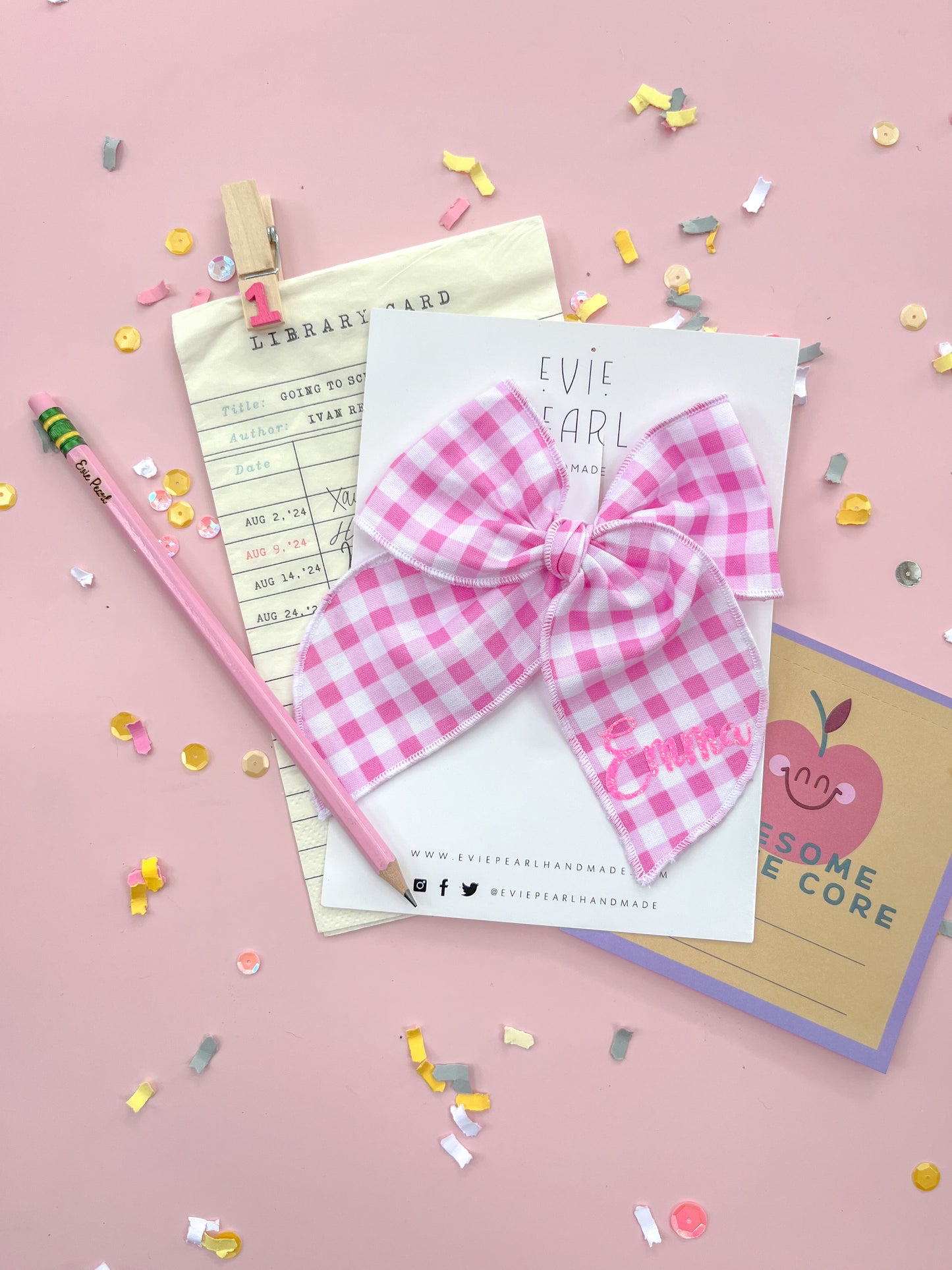 Personalized Pink Plaid Oversized Bow