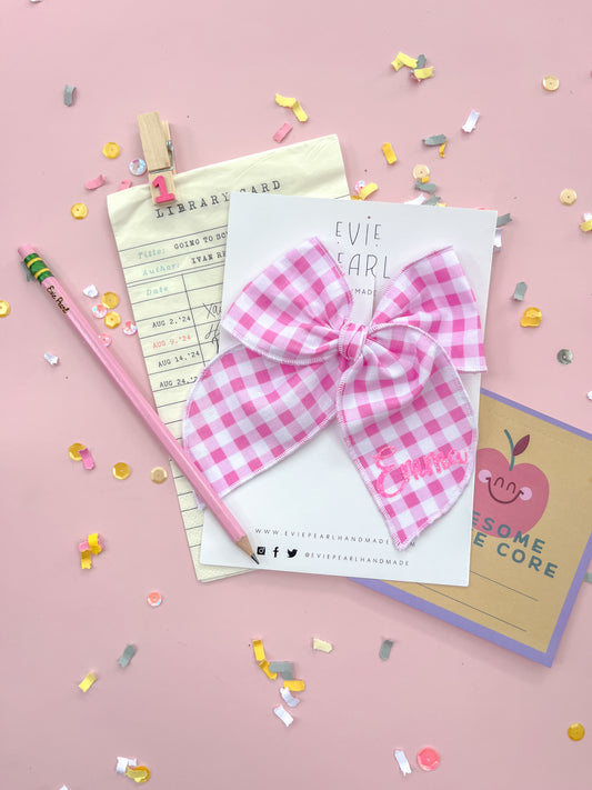 Personalized Pink Plaid Oversized Bow