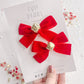 Red Velvet Jingle Bell Small Bow Pigtail Set
