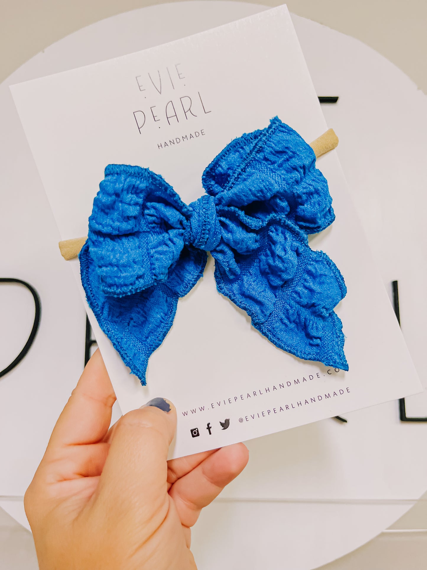 Peacock Blue Crinkle Small Bow on Nylon Headband