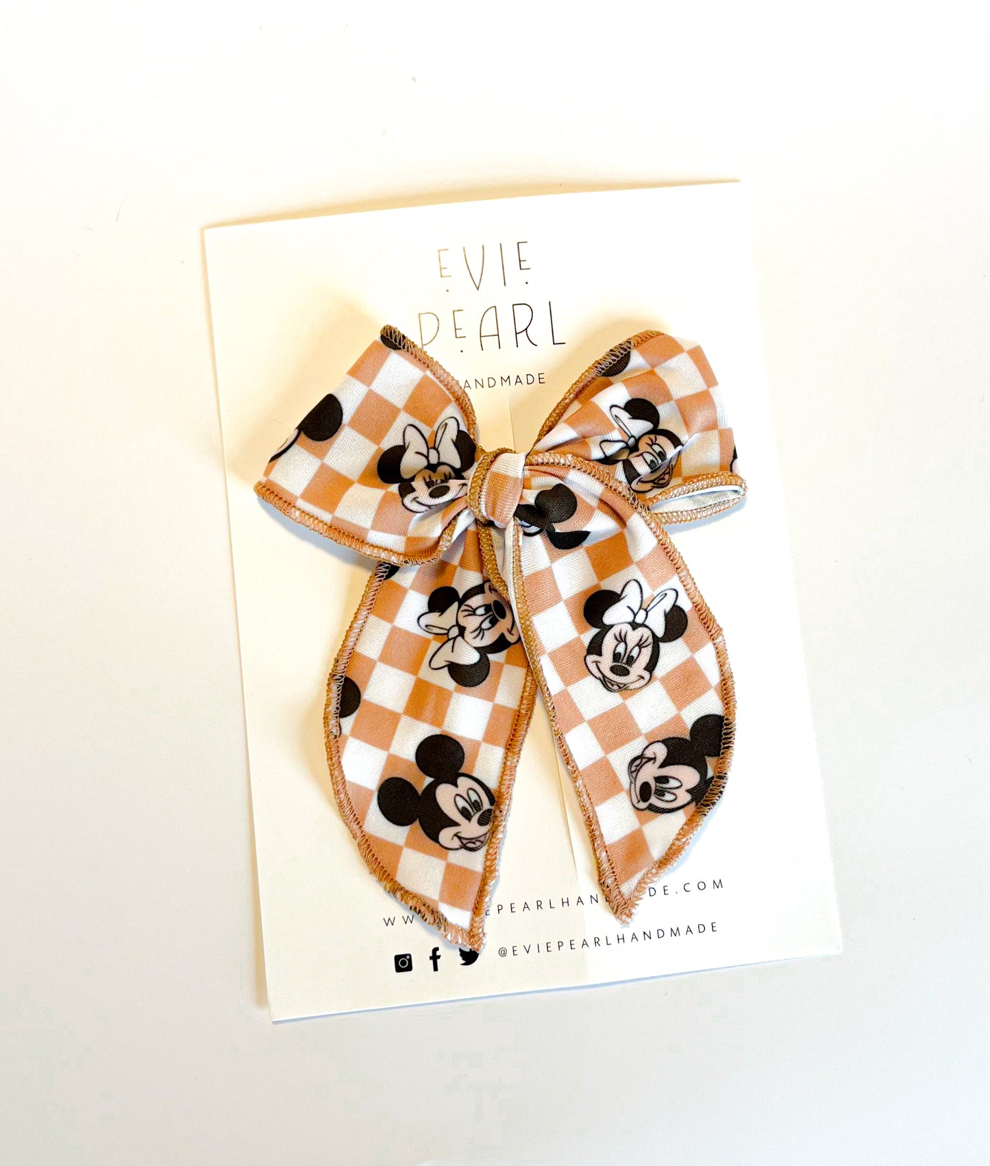 Tan Checkered Modern Mouse Bow