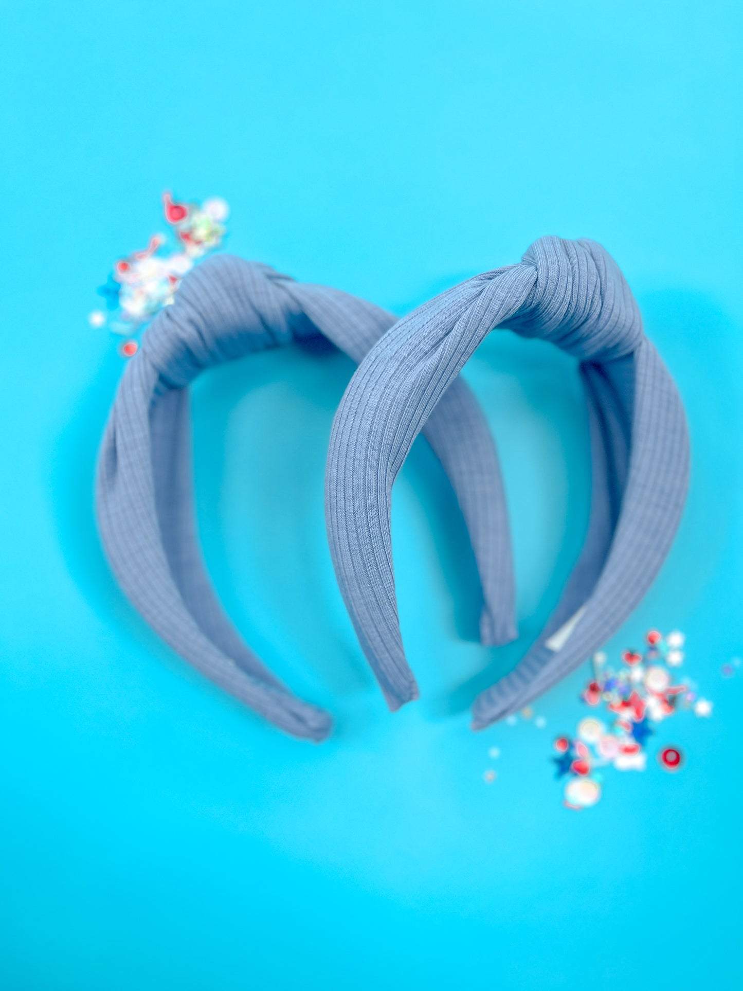 Blue Denim Ribbed Knit Knotted Headband