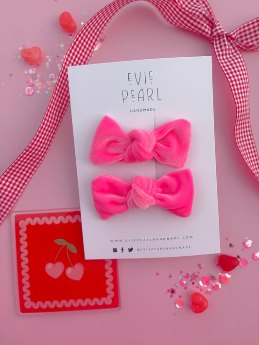 Hot Pink Velvet Knot Bow Pigtails