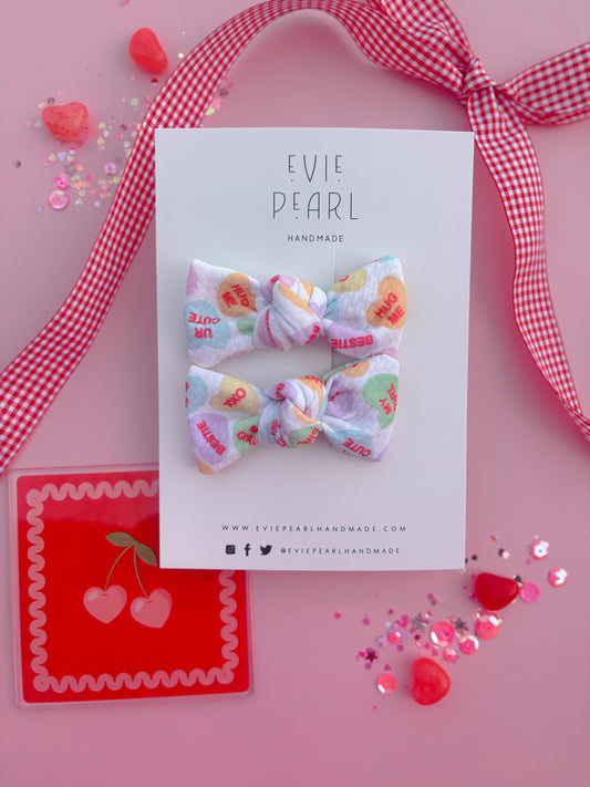 Conversation Heart Knot Bow Pigtails