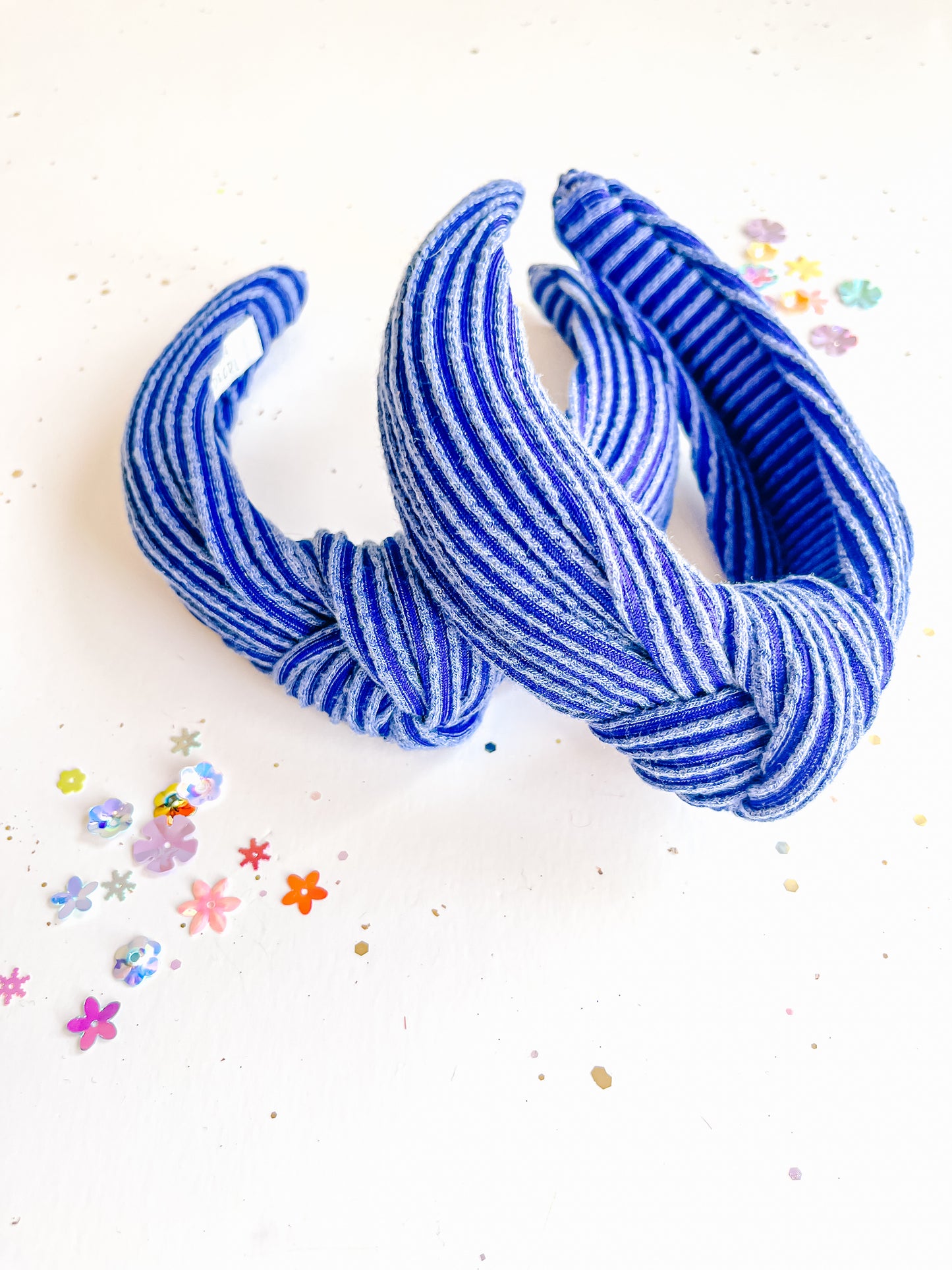 Blue Ribbed Knotted Headband