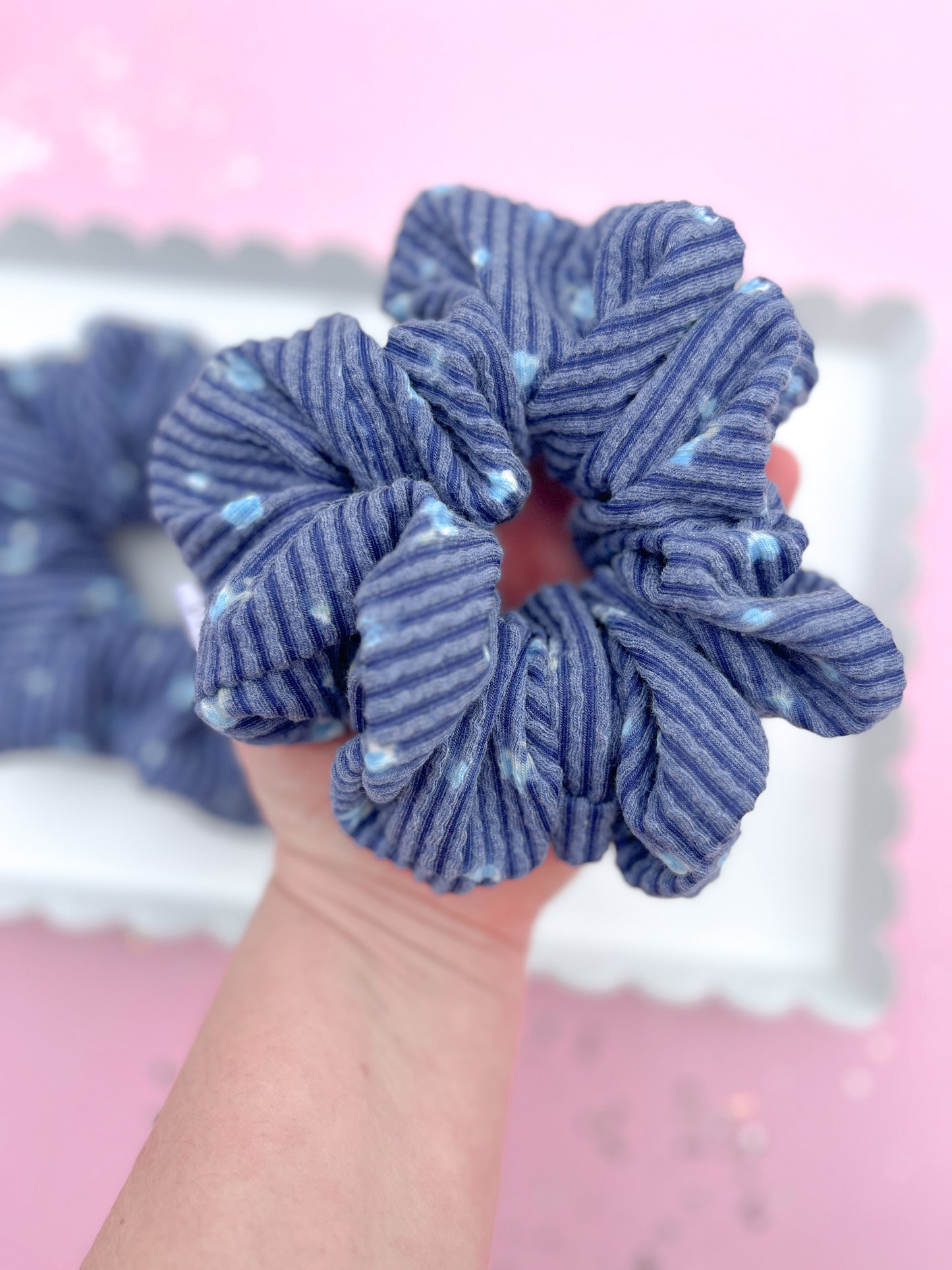 Navy Floral Ribbed Oversized Scrunchy