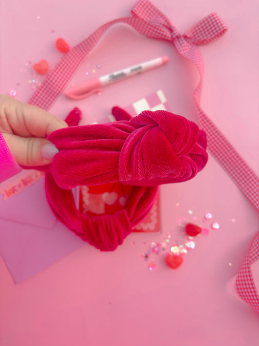 Rosie Pink Velvet Knotted Headbands For Girls & Women