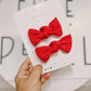 Red Ribbed Knot Bow Pigtail Set