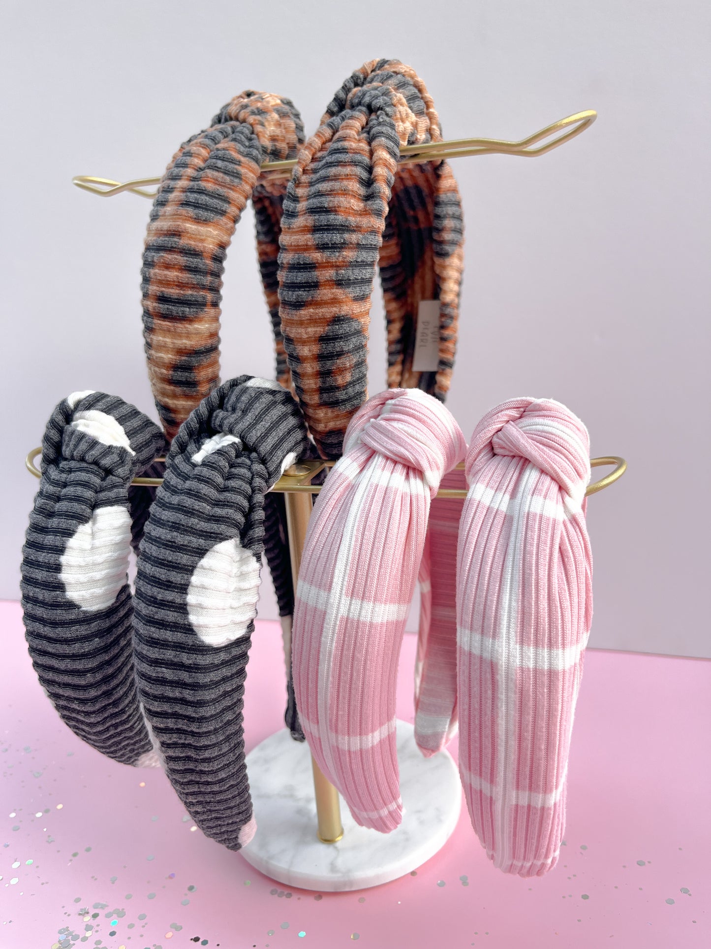 Black Dot Ribbed Knotted Headband