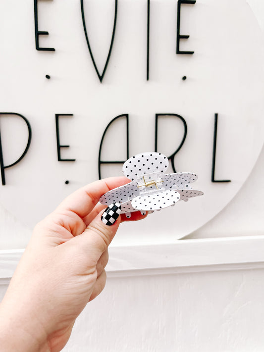 White Polka Dot Medium Claw Clip