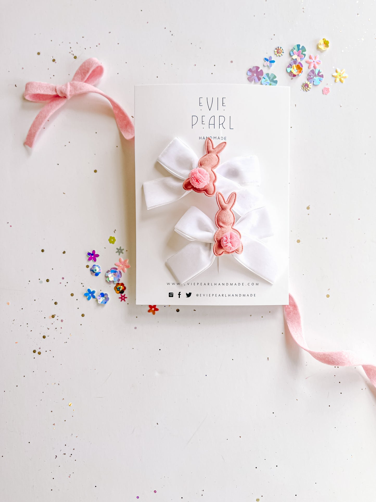 Rose Pink Velvet Pigtail Bows