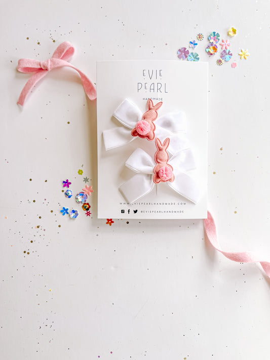 Rose Pink Velvet Pigtail Bows