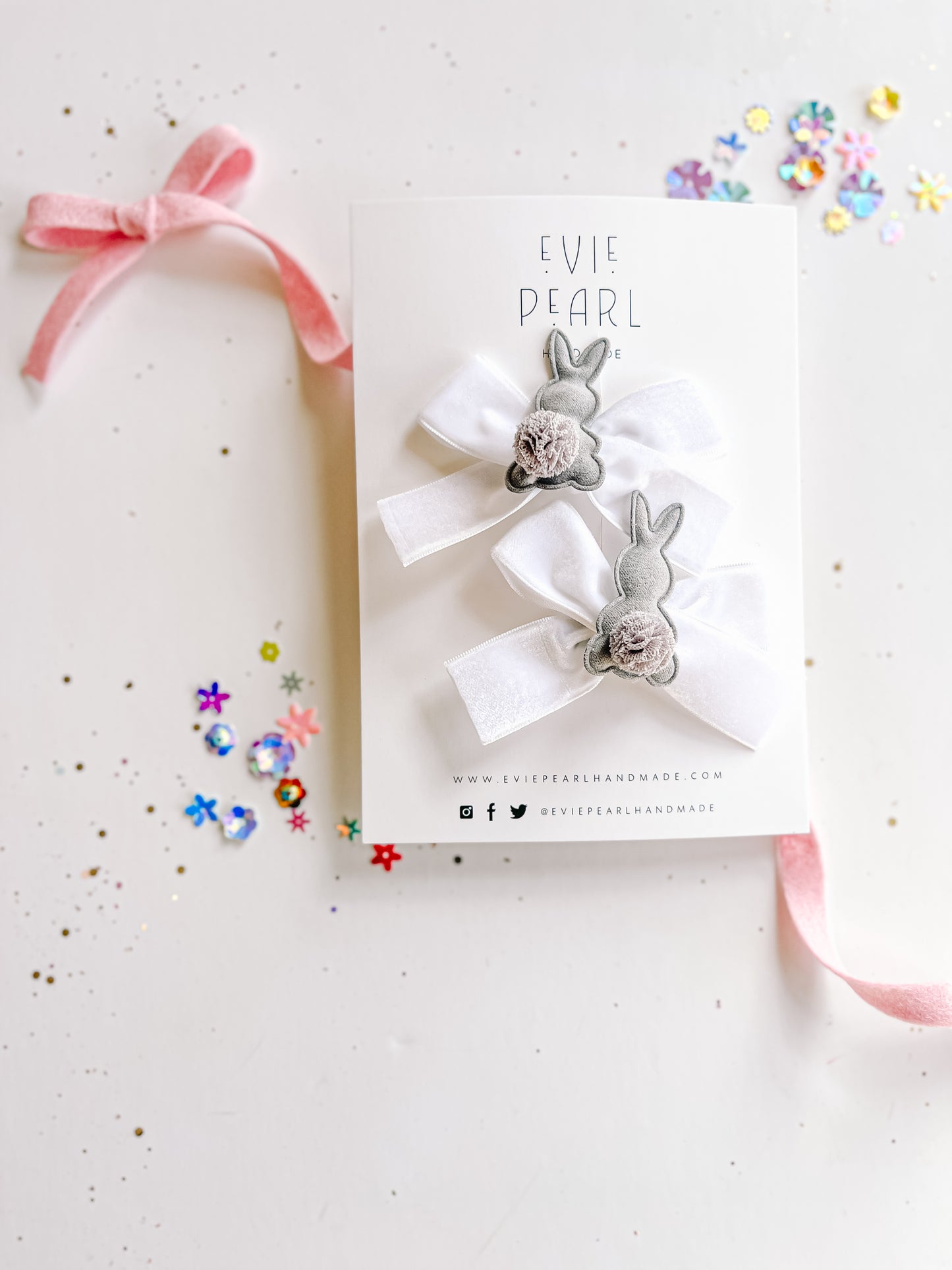 Gray Bunny Velvet Pigtail Bows