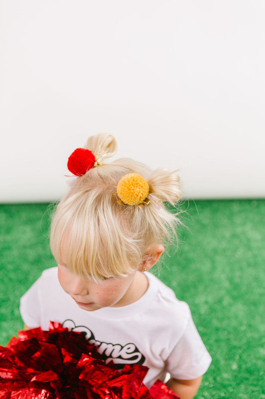 Red & Gold Party Pom Pom Clip Set