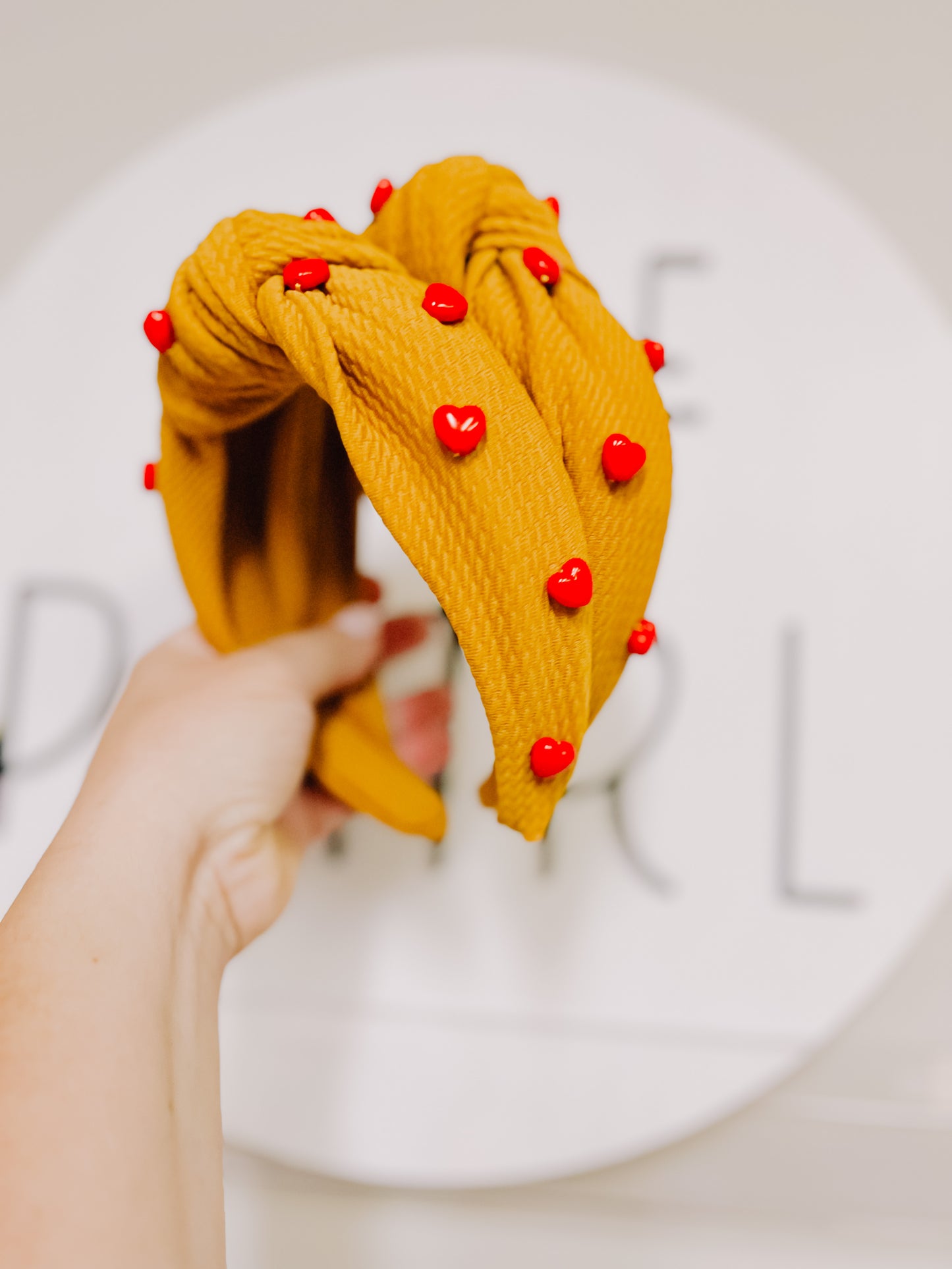 Gold Red Heart Beaded Knotted Headband for Girls & Women