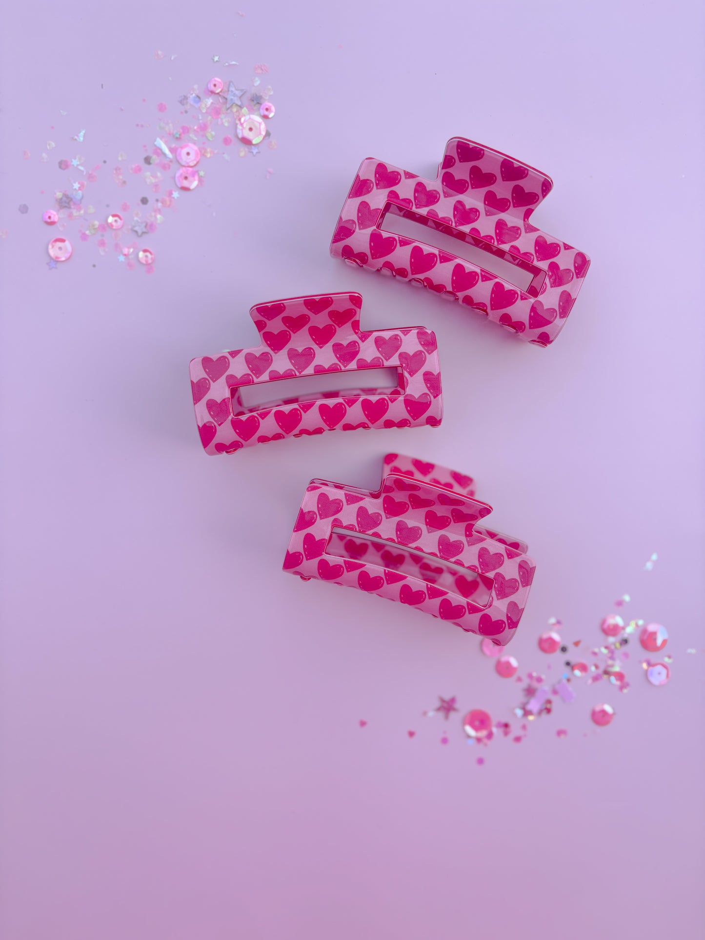Pink Heart Rectangle Medium Claw Clip