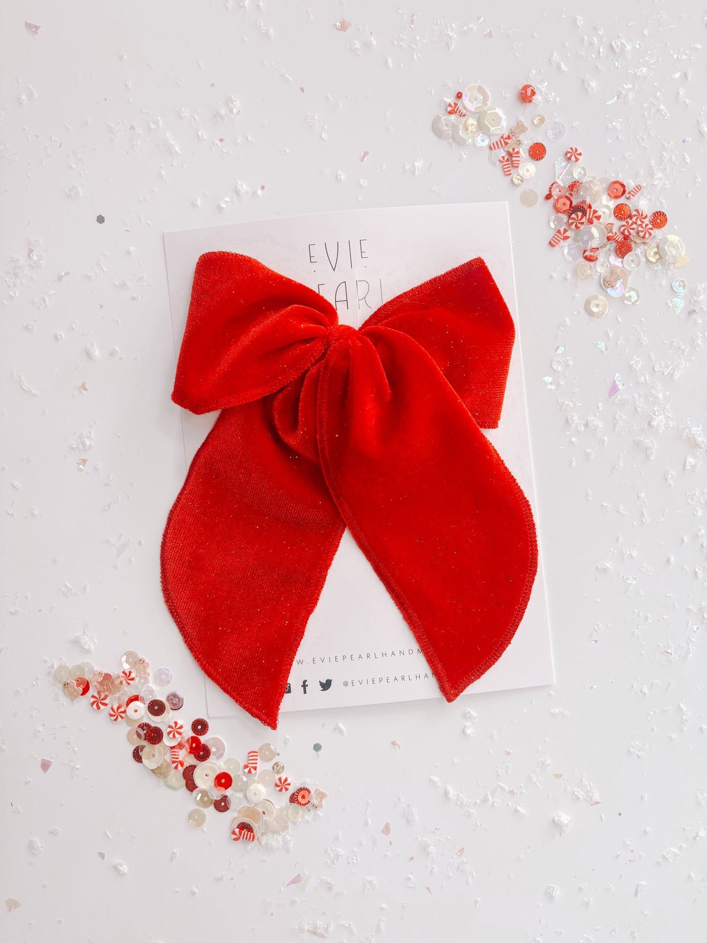 Oversized Red Glitter Velvet Bow