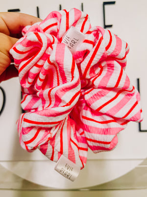 Pink White Candy Cane Stripe Oversized Scrunchie