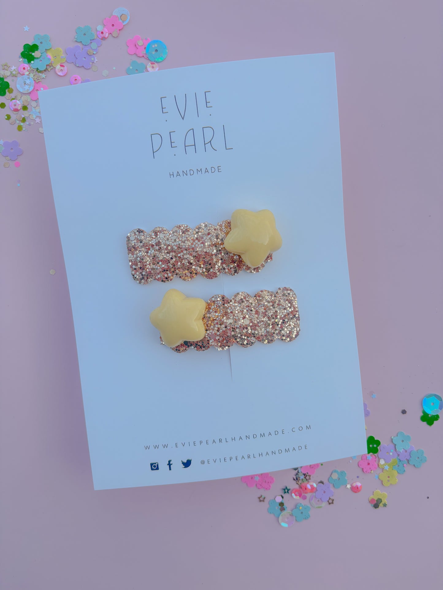 Yellow Star Gold Glitter Pigtail Snap Clip Set