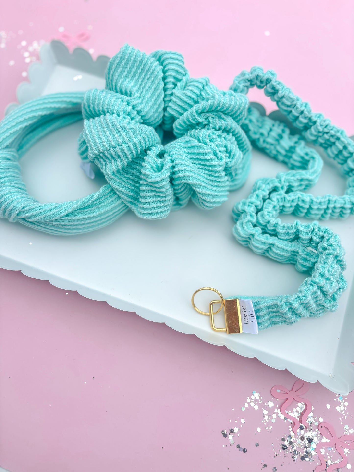 Teal Ribbed Teacher Gift Set- Lanyard| Knotted Headband| Scrunchie