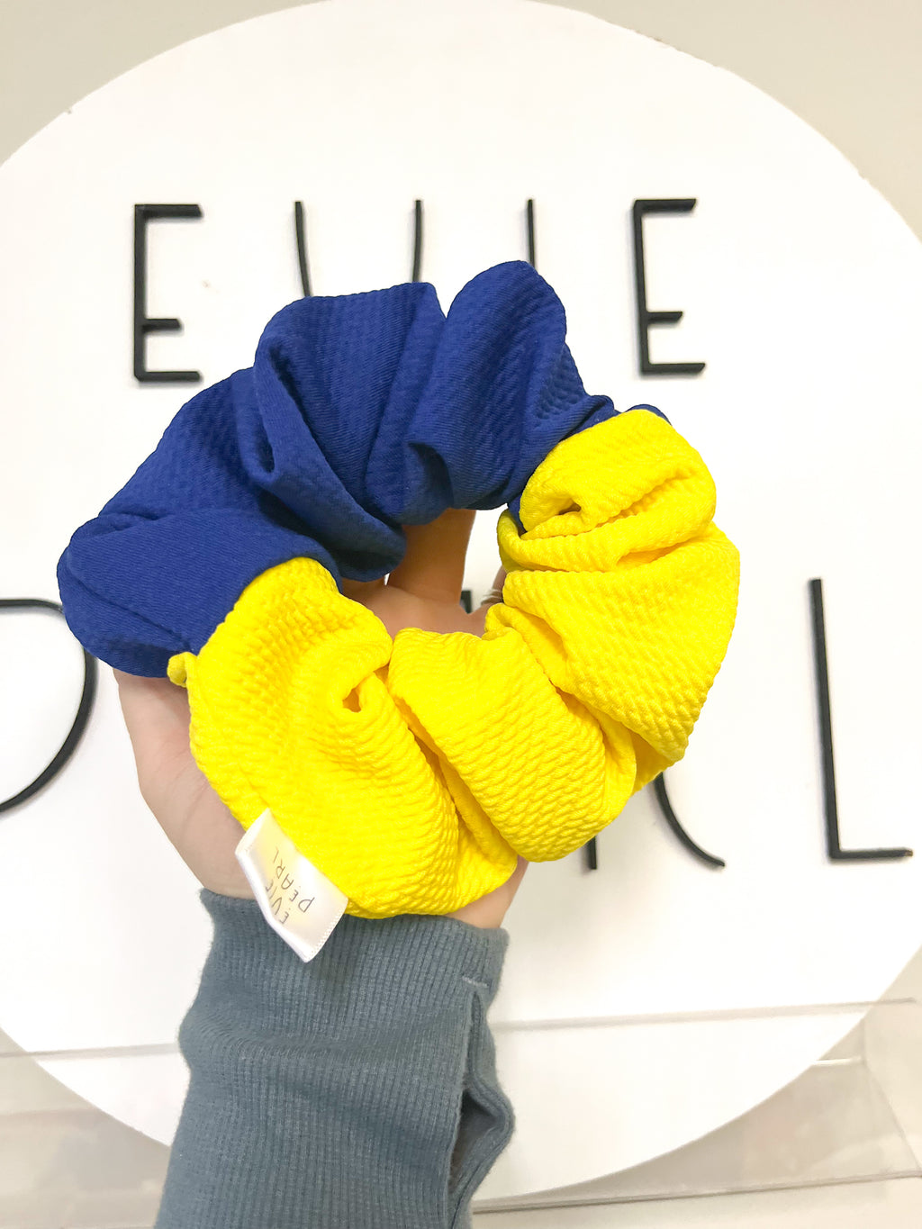 Royal Blue Yellow Colorblock Oversized Scrunchy