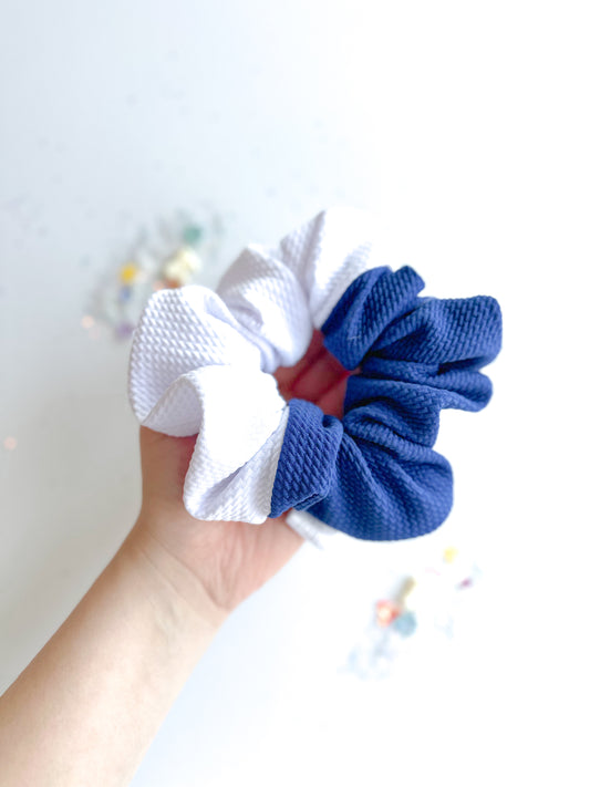 Blue & White Color-block Oversized Scrunchy