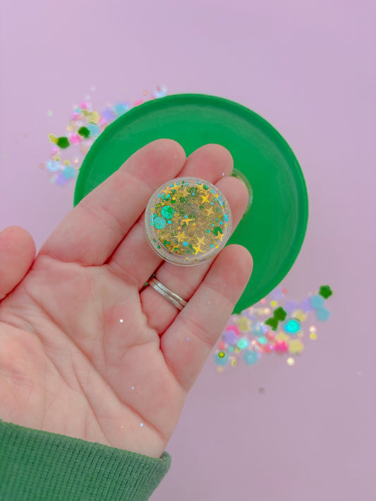 Green Sequins Gold Star Hair Glitter Gel
