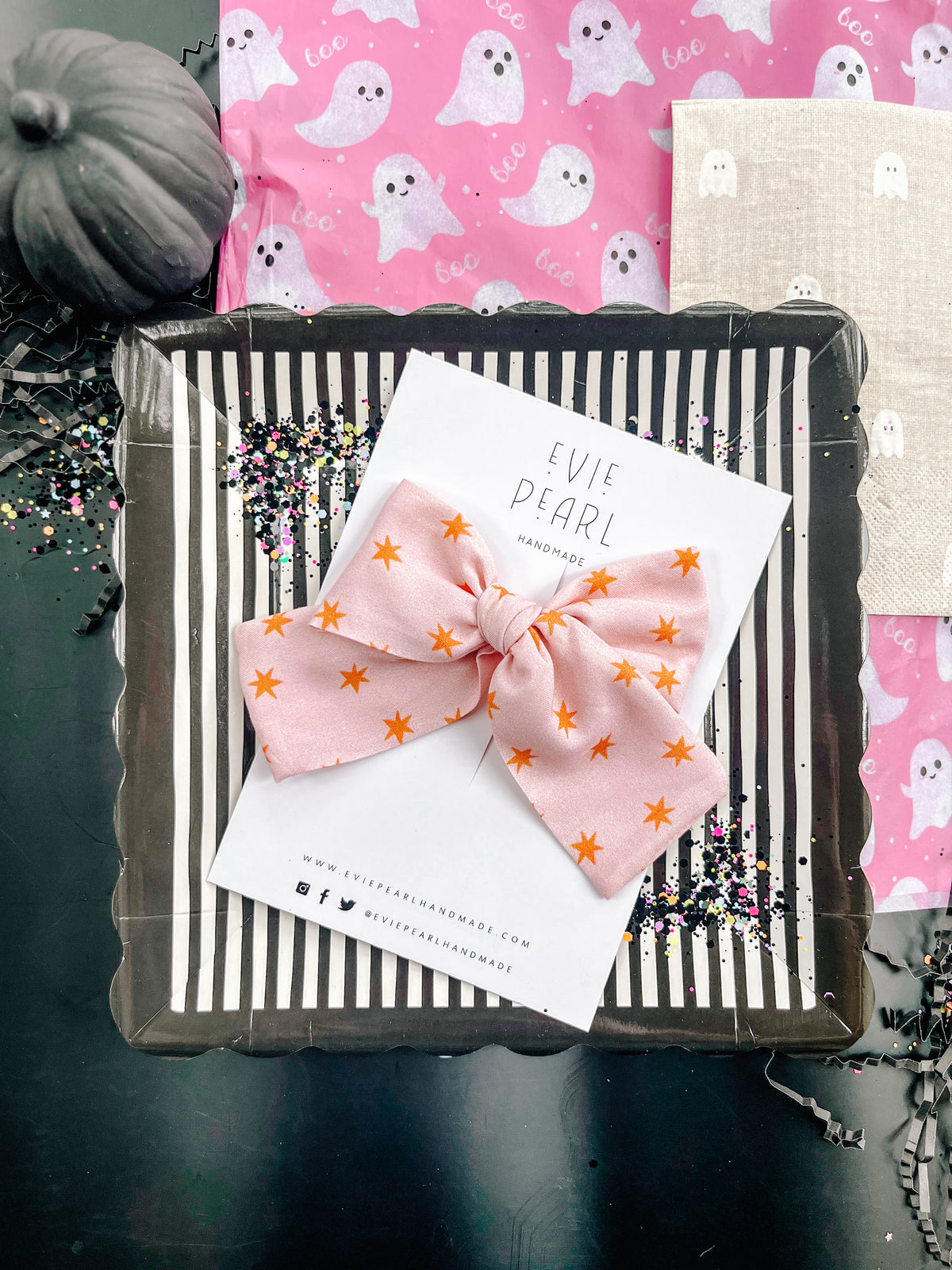 Pinky Peach Stars Chunky Hair Bow