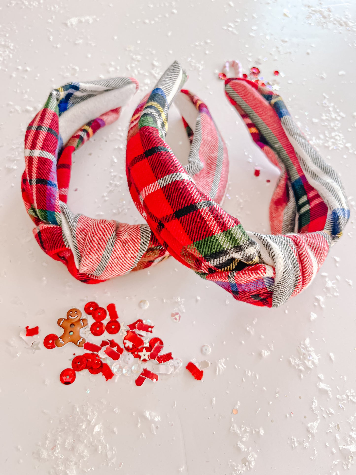 White Plaid Knotted Headband