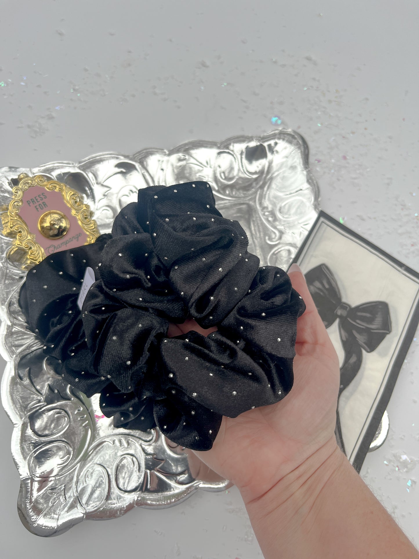 Black Rhinestone Velvet Oversized Scrunchy