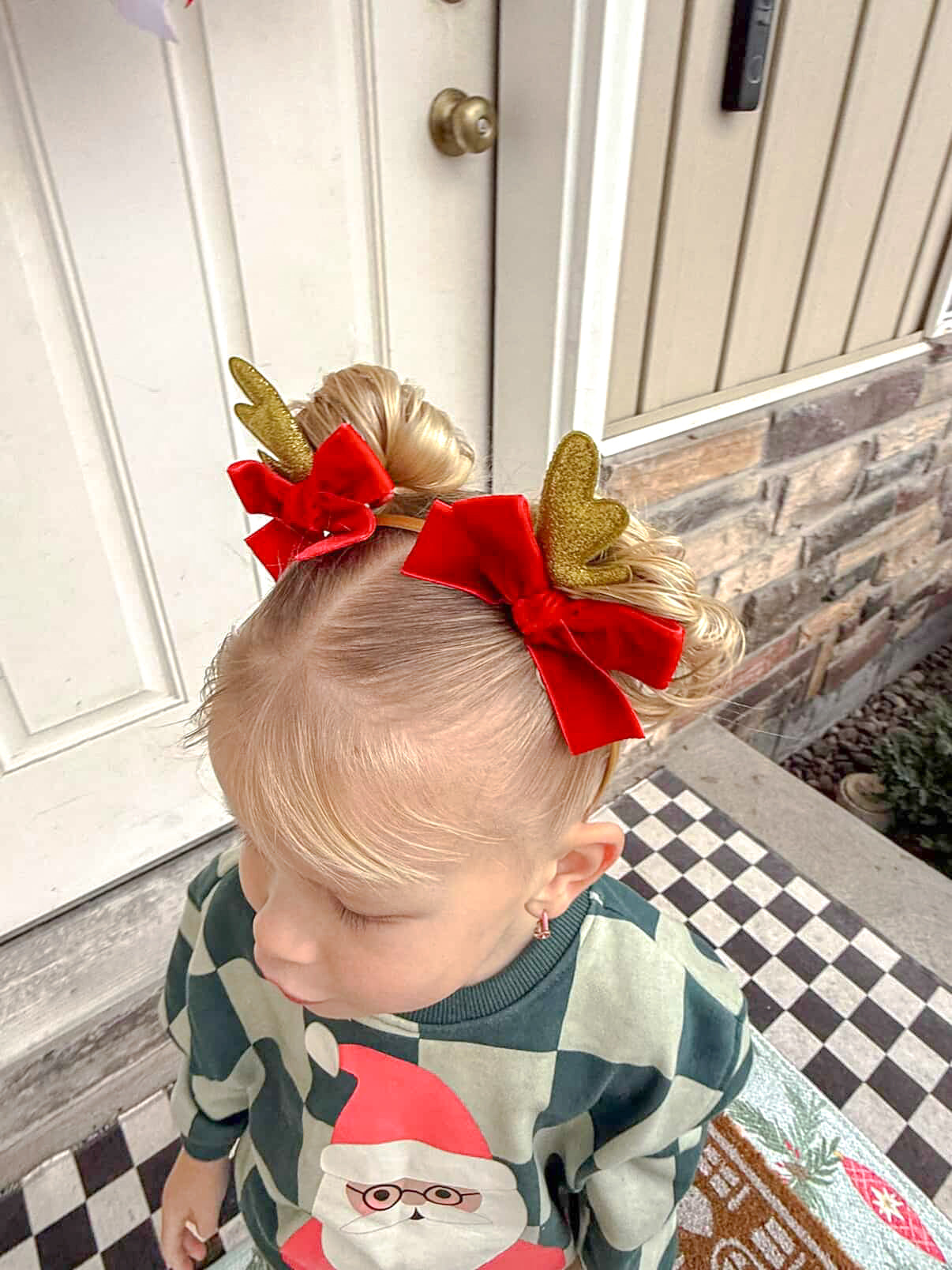 Gold Glitter Reindeer Headband with Removable Velvet Bows