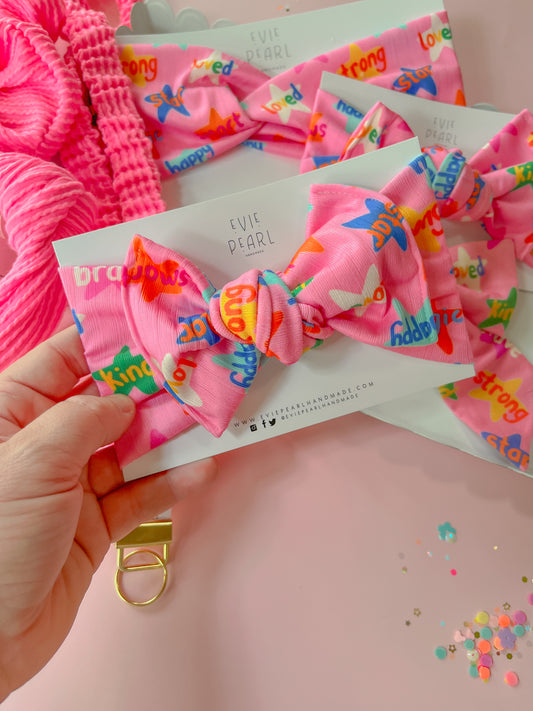 Pink Positive Affirmation Baby Bow Turban