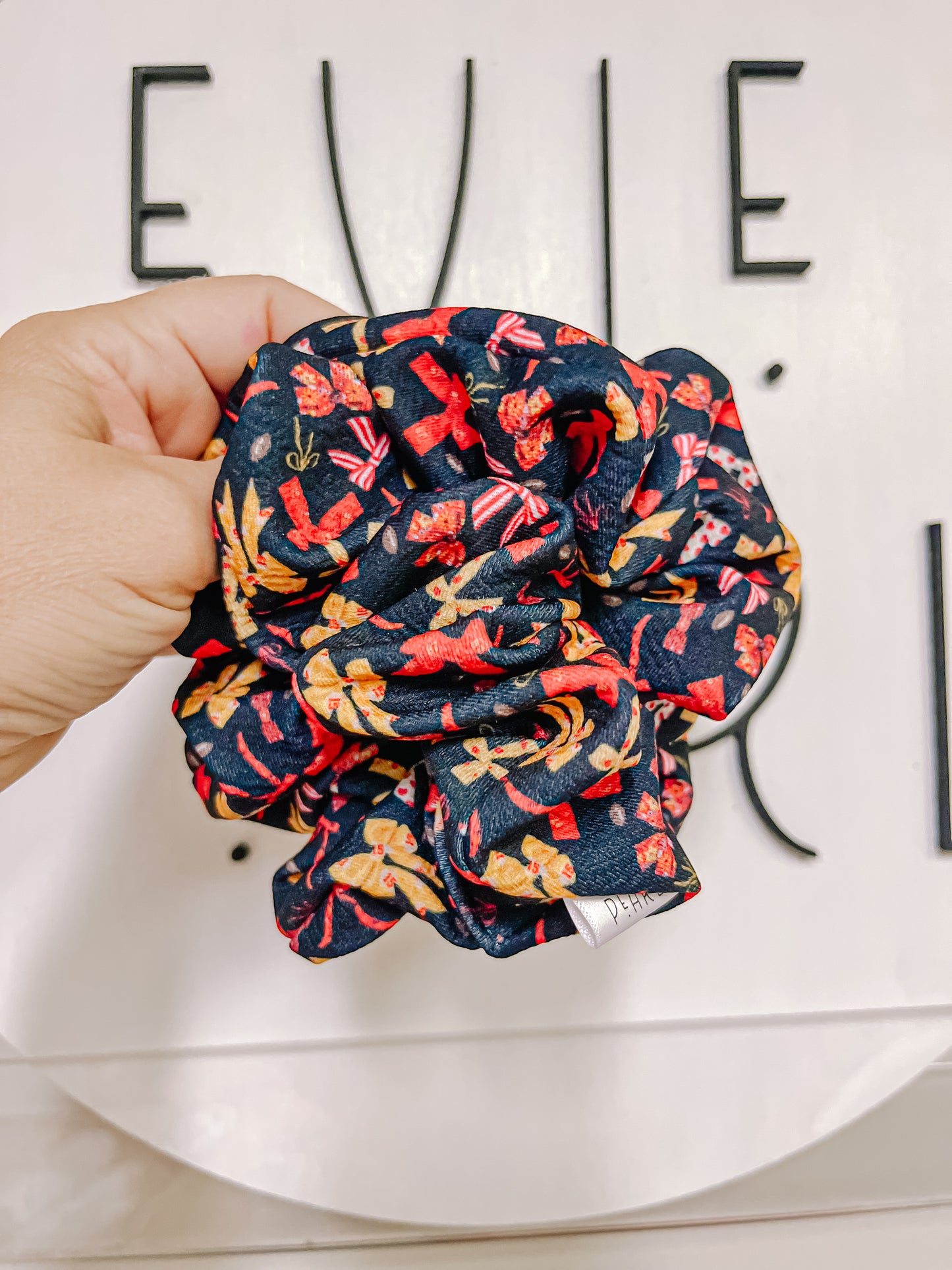 Black Red Gold Bows Scrunchy